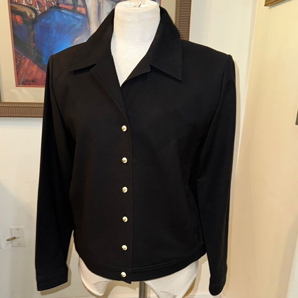St. John Sport Black Textured Jacket w/ Bee Buttons Size Small